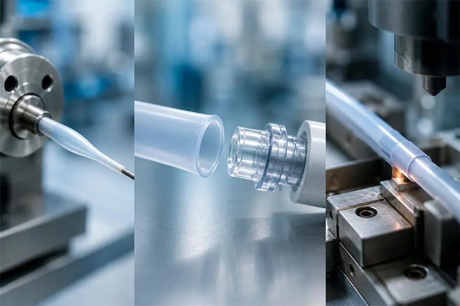 Medical catheter tipping, flaring, and bonding processes